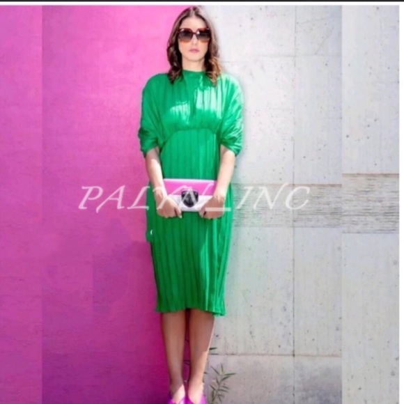 SOLD OUT❤️NWT ZARA LIMITED EDITION GREEN PLEATED MIDI DRESS - Picture 6 of 9